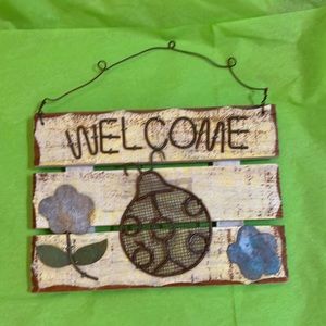 Welcome Sign for wall or door - wood with metal accents